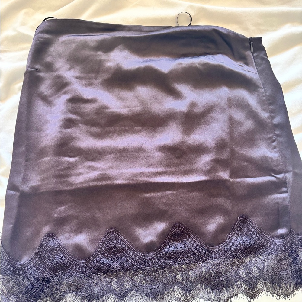 Satin Lace-Trim Mini Skirt - brown
